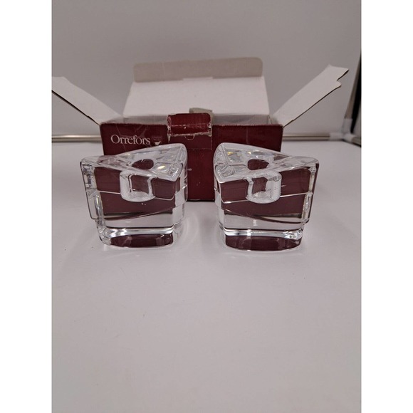 Pair of Orrefors Lancelot Candle Holders made in Sweden w/ box, very nice - Picture 1 of 8